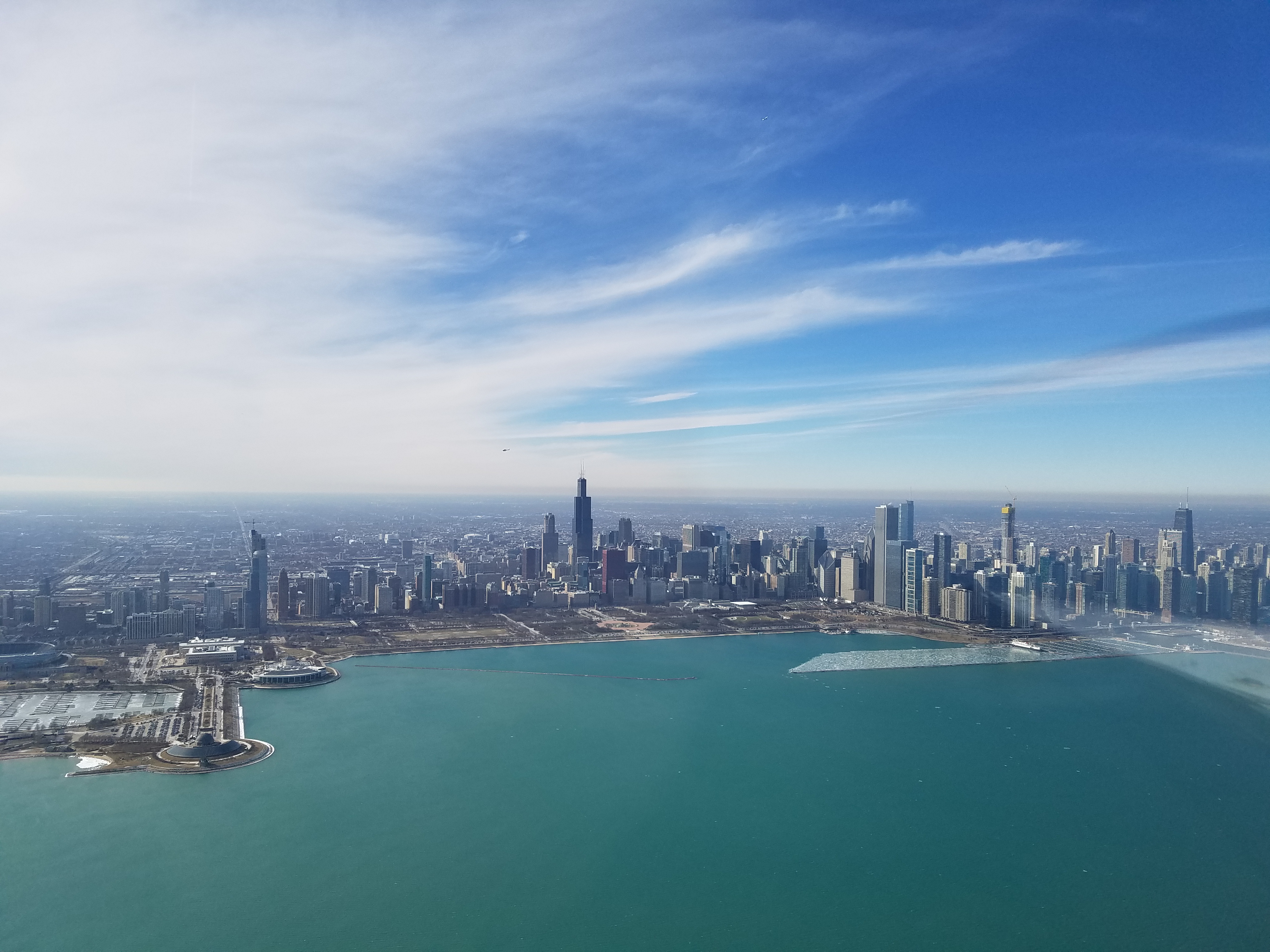 The Chicago Skyline from 3,500 feet with helicopter traffic, 2019