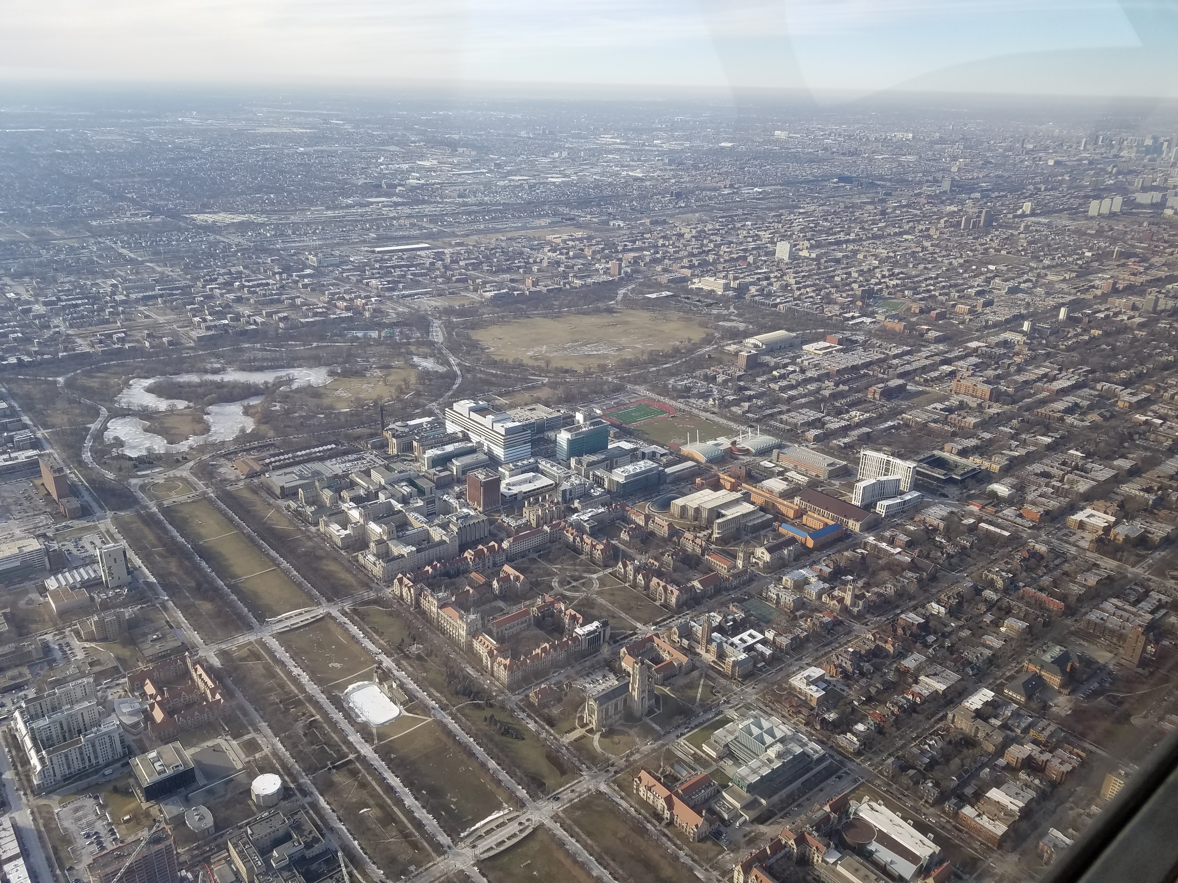 Over the University of Chicago campus in Hyde Park, 2019